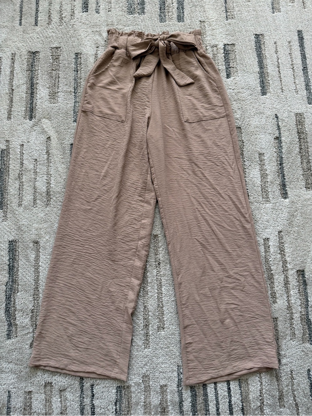 IWOLLENCE High-Waist Wide-Leg Pants with Tie - Khaki